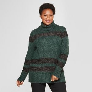 Green Striped Turtleneck Sweater